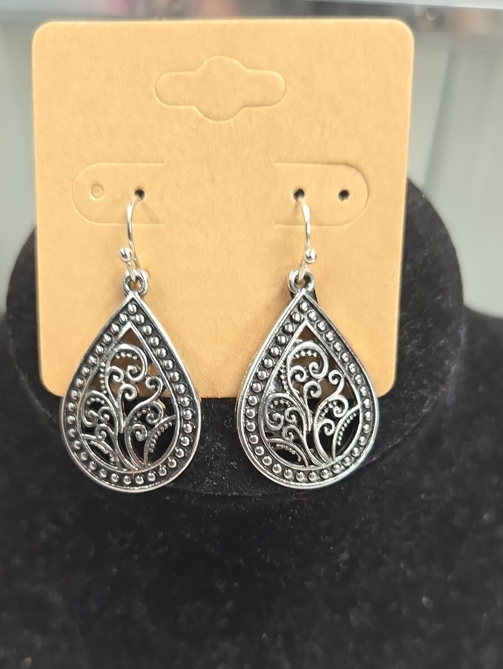 Silver Teardrop Filigree Dangle Earrings - Elegant Women's Jewelry